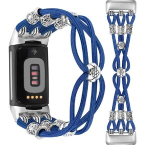 TOYOUTHS Beaded Bracelet Band Compatible with Fitbit Charge 6 Bands/Fitbit Charge 5 Bands Women, Boho Soft Elastic Stretchy Nylon Braided Strap Fancy Charms Designer Breathable Sport Wristband in Kuwait