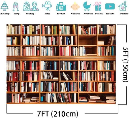 AIIKES 7x5FT خزانة الكتب خلفية التصوير الفوتوغرافي مكتبة المدرسة دراسة رف الكتب مشهد الأطفال خلفيات التصوير الفوتوغرافي خلفيات التصوير الفوتوغرافي المخصصة لاستوديو الصور 11-440 in Saudi Arabia