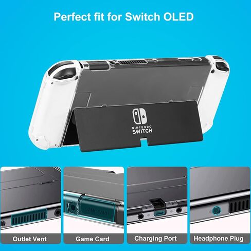 حافظة سويتش لجهاز نينتندو سويتش OLED، حقيبة تخزين مع فتحات بطاقة الألعاب 10 في 1 مجموعة ملحقات مع غطاء واقي لوحدة التحكم Joy-Con، مقابض إبهام التبديل، واقي الشاشة، حامل التبديل in Kuwait