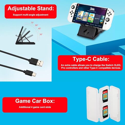 حافظة سويتش لجهاز نينتندو سويتش OLED، حقيبة تخزين مع فتحات بطاقة الألعاب 10 في 1 مجموعة ملحقات مع غطاء واقي لوحدة التحكم Joy-Con، مقابض إبهام التبديل، واقي الشاشة، حامل التبديل in Kuwait