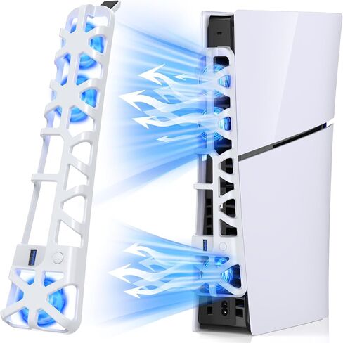 Cooling Fan for PS5 Slim with LED Light,Adjustable 3 Speed,USB 3.0 Port | Silent Enhanced Cooling Fan Compatible with PS5 Slim Disc & Digital in Saudi Arabia