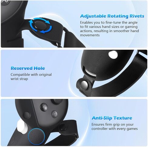 ALAFLY Controller Grips Cover for Meta/Oculus Quest 3 VR Accessories, Silicone Controller Case with Adjustable Knuckle Strap & Easy Opening Battery Cover, Non-Slip in Kuwait