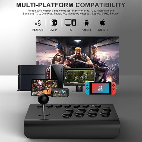 عصا التحكم arVin Arcade Fight Stick للتبديل، PS4، PS3، جهاز التحكم في Arcade Rocker لأجهزة iPhone iPad Android Tablet مع Turbo، Marco Programming، حامل هاتف للمحاكيات / الألعاب السحابية / NeoGeo mini in Kuwait