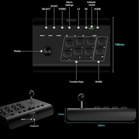 عصا التحكم arVin Arcade Fight Stick للتبديل، PS4، PS3، جهاز التحكم في Arcade Rocker لأجهزة iPhone iPad Android Tablet مع Turbo، Marco Programming، حامل هاتف للمحاكيات / الألعاب السحابية / NeoGeo mini in Kuwait