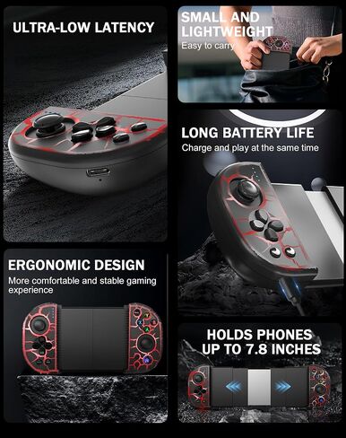 Joso Phone Controller for iPhone, Android, wireless Game Joystick with Hall Effect Joystick/Turbo, RGB Controller for iPhone 16/15/14/13/12 Series, Galaxy S24/23/S22/S21 Series Play COD Mobile & More in Kuwait