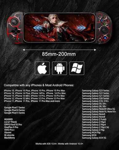 Joso Phone Controller for iPhone, Android, wireless Game Joystick with Hall Effect Joystick/Turbo, RGB Controller for iPhone 16/15/14/13/12 Series, Galaxy S24/23/S22/S21 Series Play COD Mobile & More in Kuwait