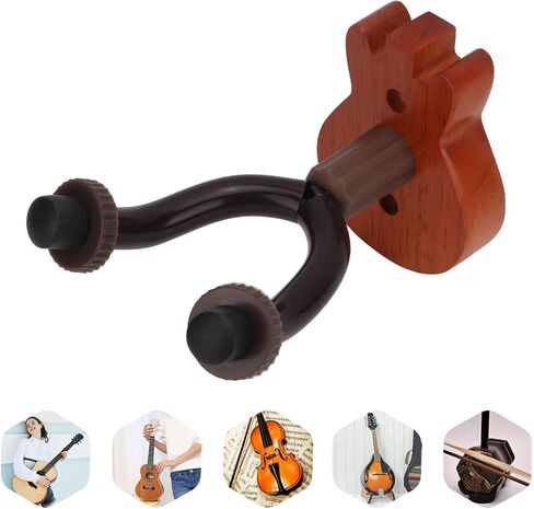 Guitars Hook, Soft Padded Cover Guitar Wall Mount Bracket Beech + Metal Elegant Easy To Install Vintage Brown for Banjo in Saudi Arabia