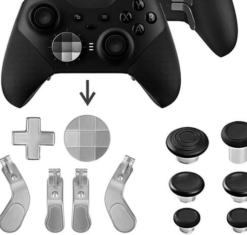 ملحقات استبدال وحدة التحكم بعصي الإبهام المعدنية لجهاز Xbox One Elite Series 2، مجموعة الأزرار المغناطيسية البديلة 16 في 1 تتضمن 6 عصي تحكم، 4 مجاذيف، 2 وسادات D، 4 أدوات (ذهبي كروم) in Saudi Arabia