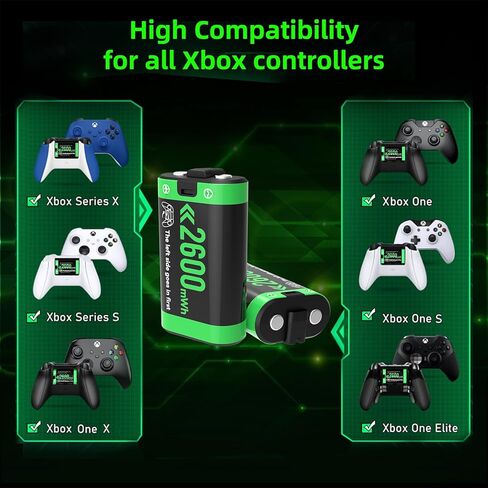 محطة شاحن بطارية قابلة للشحن لوحدة تحكم Xbox، 4 × 2600 بطاريات قابلة للشحن لوحدة تحكم Xbox حزمة بطارية لأجهزة تحكم Xbox One/Xbox Series X|S/Xbox One S|X/Xbox One Elite in Kuwait