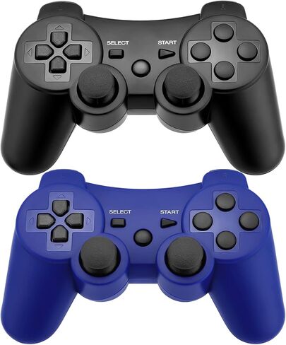وحدة تحكم Ceozon PS3، 2 وحدة تحكم بلاي ستيشن 3 لاسلكية مع تحكم مزدوج بالاهتزاز بستة محاور مع كابلات شحن أسود + أزرق in Kuwait