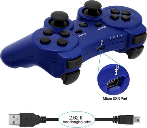 وحدة تحكم Ceozon PS3، 2 وحدة تحكم بلاي ستيشن 3 لاسلكية مع تحكم مزدوج بالاهتزاز بستة محاور مع كابلات شحن أسود + أزرق in Kuwait