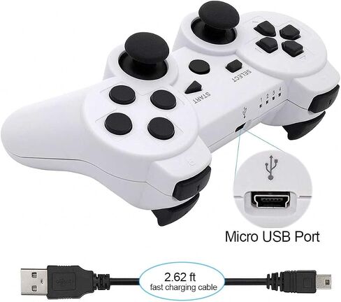 وحدة تحكم Ceozon PS3، 2 وحدة تحكم بلاي ستيشن 3 لاسلكية مع تحكم مزدوج بالاهتزاز بستة محاور مع كابلات شحن أسود + أزرق in Kuwait