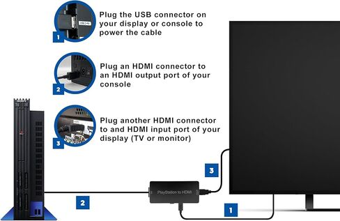 كابل HDMI عالي الدقة من KUSTOMAZING لجهاز Playstation 2 ولوحدة تحكم Playstation 1، ومحول PS1/PS2 إلى HDMI جودة فيديو محسنة، ومحول HD مع مفتاح 4:3/16:9، بدون تردد راديو in Kuwait