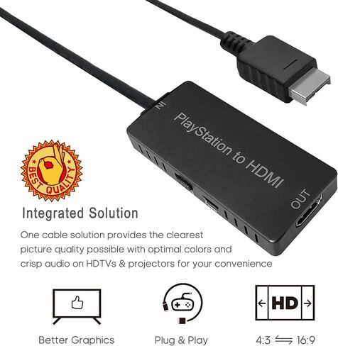 كابل HDMI عالي الدقة من KUSTOMAZING لجهاز Playstation 2 ولوحدة تحكم Playstation 1، ومحول PS1/PS2 إلى HDMI جودة فيديو محسنة، ومحول HD مع مفتاح 4:3/16:9، بدون تردد راديو in Kuwait