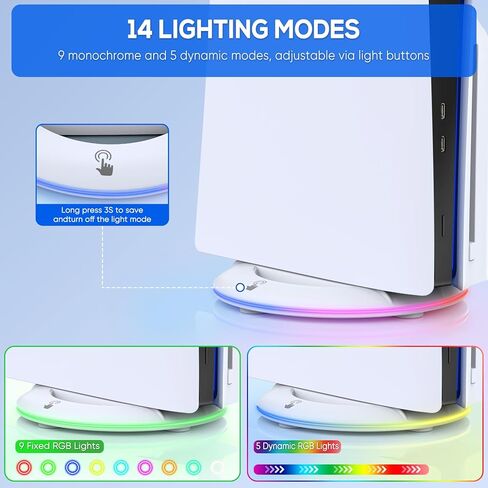 واي يو ايه ان اتش او تي حامل عمودي مع اضاءة RGB لجهاز بلاي ستيشن 5 سليم، محطة مع 14 وضع اضاءة متوافق مع بلاي ستيشن 5 سليم ديسك / الاصدار الرقمي in Kuwait