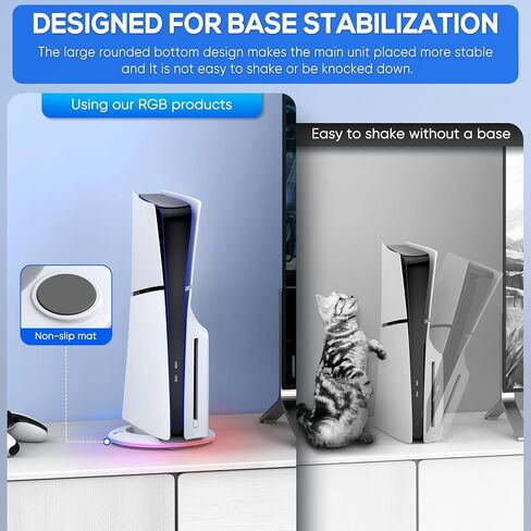 واي يو ايه ان اتش او تي حامل عمودي مع اضاءة RGB لجهاز بلاي ستيشن 5 سليم، محطة مع 14 وضع اضاءة متوافق مع بلاي ستيشن 5 سليم ديسك / الاصدار الرقمي in Kuwait