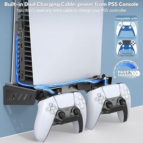 PS5 Slim Wall Mount Kit with Charging, PS5 Controller Charger, Floating Shelf Wall Mount Vertical Stand for PS5 Slim, PS5 Wall Mount Accessories with Controller Holder, PS5 Wall Mount Kit Behind TV in Kuwait