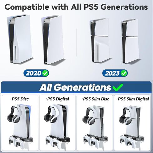 PS5 Slim Wall Mount Kit with Charging, PS5 Controller Charger, Floating Shelf Wall Mount Vertical Stand for PS5 Slim, PS5 Wall Mount Accessories with Controller Holder, PS5 Wall Mount Kit Behind TV in Kuwait