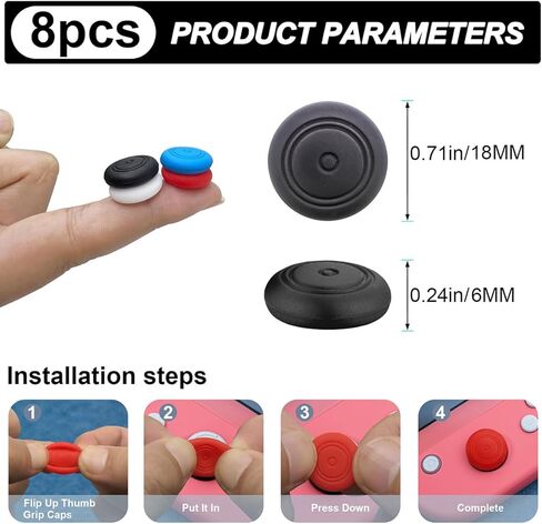 8Pcs Cute Soft Silicone Switch Joycon Thumb Grips Caps, Joystick Caps Compatible with Nintendo Switch/OLED/Switch Lite, Analog Stick Grips Button caps for Switch (B-Mix) in Kuwait