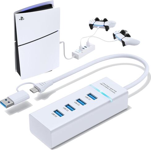 موزع USB لجهاز PS5، موزع USB 3.0 ذو 4 منافذ، محور شحن USB عالي السرعة لوحدة التحكم PS5 النحيفة، موسع منفذ USB PS5، محور USB C إلى USB 3.0 مع كابل ممتد بطول 0.66 قدم in Kuwait