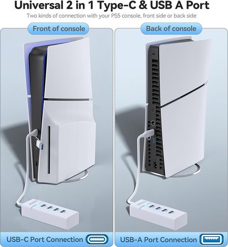 موزع USB لجهاز PS5، موزع USB 3.0 ذو 4 منافذ، محور شحن USB عالي السرعة لوحدة التحكم PS5 النحيفة، موسع منفذ USB PS5، محور USB C إلى USB 3.0 مع كابل ممتد بطول 0.66 قدم in Kuwait