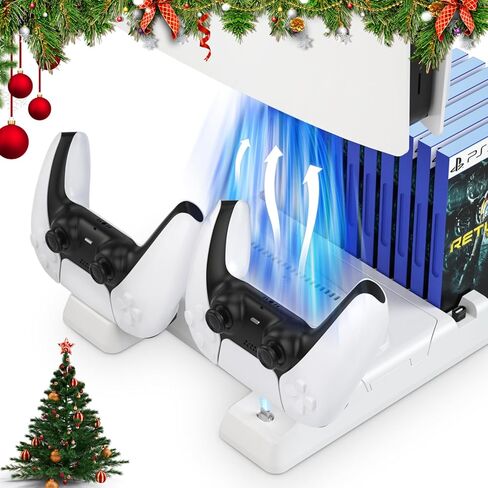 محطة تبريد JCNZM 2023 الجديدة لجهاز PS5 Slim وPS5 مع محطة شحن وحدة تحكم مزدوجة: مروحة هادئة ومنافذ شحن مزدوجة و11 فتحة تخزين للألعاب - أداء محسّن لوحدة التحكم وطول العمر! in Kuwait