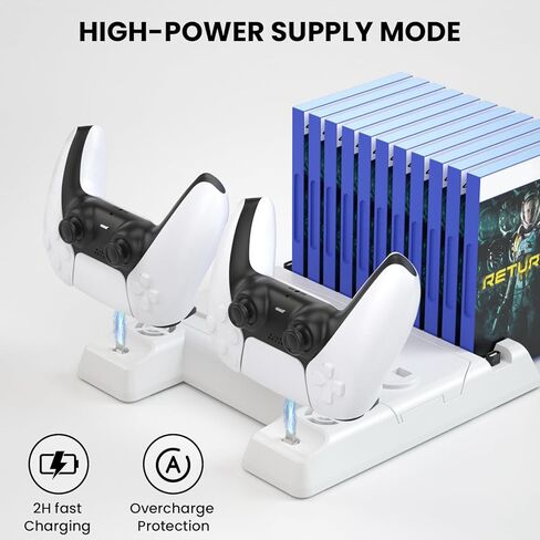 محطة تبريد JCNZM 2023 الجديدة لجهاز PS5 Slim وPS5 مع محطة شحن وحدة تحكم مزدوجة: مروحة هادئة ومنافذ شحن مزدوجة و11 فتحة تخزين للألعاب - أداء محسّن لوحدة التحكم وطول العمر! in Kuwait