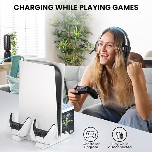 محطة تبريد JCNZM 2023 الجديدة لجهاز PS5 Slim وPS5 مع محطة شحن وحدة تحكم مزدوجة: مروحة هادئة ومنافذ شحن مزدوجة و11 فتحة تخزين للألعاب - أداء محسّن لوحدة التحكم وطول العمر! in Kuwait