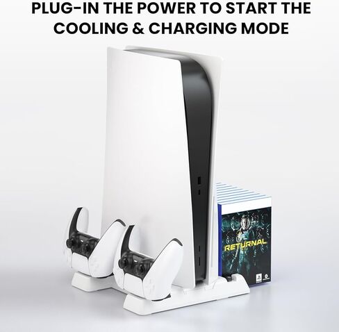 محطة تبريد JCNZM 2023 الجديدة لجهاز PS5 Slim وPS5 مع محطة شحن وحدة تحكم مزدوجة: مروحة هادئة ومنافذ شحن مزدوجة و11 فتحة تخزين للألعاب - أداء محسّن لوحدة التحكم وطول العمر! in Kuwait