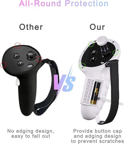 غطاء مقبض وحدة التحكم Lonxmovs متوافق مع غطاء مقابض Meta/Oculus Quest 5 لأجهزة التحكم VR Touch Plus وأغطية الحماية مع غطاء فتح البطارية وأشرطة المفصل (أسود) in Kuwait