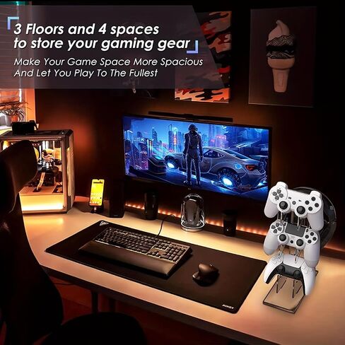 LO-L 【3 Tier】 Game Controller Holder Headset Stand 3 Tier Controller Holder and Headset Stand Compatible For PS4 PS5 Xbox Switch, Controller Stand Gaming Accessories. (3 Tier Black) in Saudi Arabia