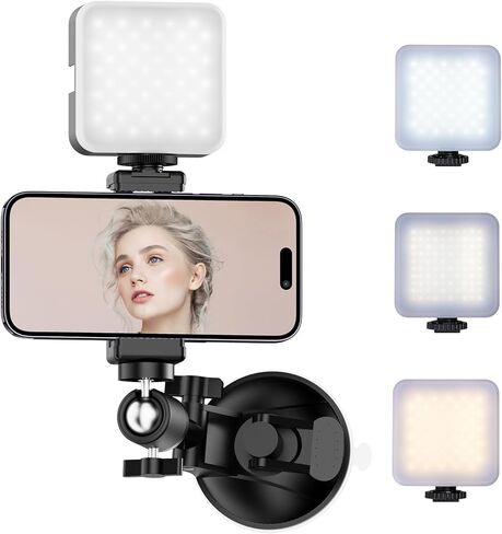 حامل هاتف على شكل كأس شفط من هيركلير مع ضوء، حامل هاتف دش مرآة لأساسيات صانع محتوى المكياج، حامل ثلاثي مرآة مع ضوء لمطبخ الحمام متوافق مع جميع الأسطح الملساء in Kuwait