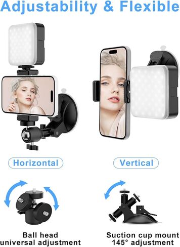 حامل هاتف على شكل كأس شفط من هيركلير مع ضوء، حامل هاتف دش مرآة لأساسيات صانع محتوى المكياج، حامل ثلاثي مرآة مع ضوء لمطبخ الحمام متوافق مع جميع الأسطح الملساء in Kuwait