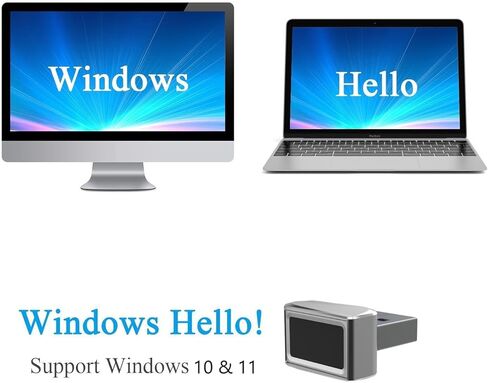 قارئ بصمات الاصابع ويندوز هالو لنظام ويندوز 10/11، محمول، بدون برنامج تعريف، لمس بيومترية 360 درجة، تسجيل دخول وفتح سريع وآمن، لاب توب، جهاز كمبيوتر مكتبي، دونجل كمبيوتر الكل في واحد in Kuwait