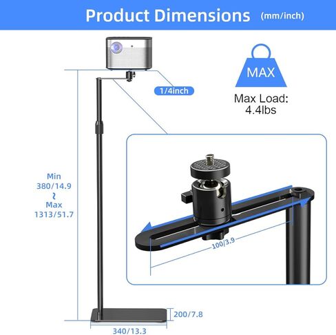 حامل جهاز عرض Suptek يدور 360 درجة، أريكة على حامل مخفي على الحائط، ارتفاع قابل للتعديل، دعامة تثبيت لجهاز العرض الصغير، متوافق مع كاميرا فيديو Vlog DVR في المنزل والمكتب، PR001FP in Kuwait