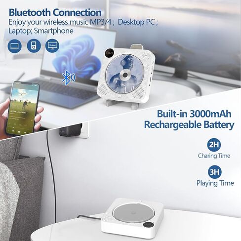 مشغل أقراص مضغوطة محمول، مشغل أقراص مضغوطة محمول مع بلوتوث، مشغل أقراص مضغوطة بلوتوث قابل لإعادة الشحن، مشغل أقراص مضغوطة محمول من ARAFUNA مع مكبرات صوت، مشغل أقراص مضغوطة على الحائط، مشغل أقراص مضغوطة Kpop يدعم راديو Fm ومدخل USB Aux in Kuwait