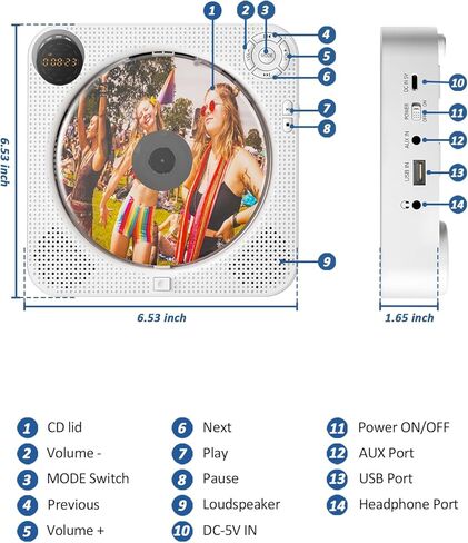 مشغل أقراص مضغوطة محمول، مشغل أقراص مضغوطة محمول مع بلوتوث، مشغل أقراص مضغوطة بلوتوث قابل لإعادة الشحن، مشغل أقراص مضغوطة محمول من ARAFUNA مع مكبرات صوت، مشغل أقراص مضغوطة على الحائط، مشغل أقراص مضغوطة Kpop يدعم راديو Fm ومدخل USB Aux in Kuwait