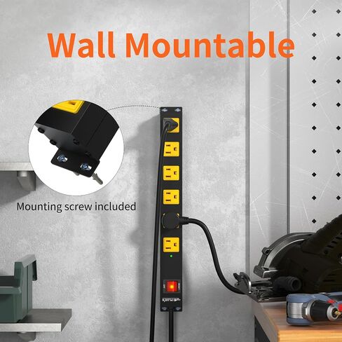 Power Strip 2700J Surge Protector, 2 Pack 6 Outlet Heavy Duty Power Strips with Flat Plug and 6FT Long Cord, Wall Mountable Metal Outlet Strip for Desk, Garage, Workbench and Kitchen in Kuwait
