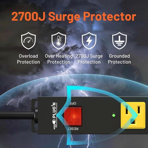 Power Strip 2700J Surge Protector, 2 Pack 6 Outlet Heavy Duty Power Strips with Flat Plug and 6FT Long Cord, Wall Mountable Metal Outlet Strip for Desk, Garage, Workbench and Kitchen in Kuwait