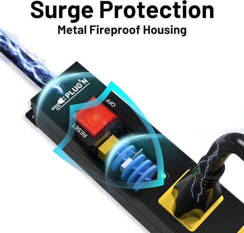 Power Strip 2700J Surge Protector, 2 Pack 6 Outlet Heavy Duty Power Strips with Flat Plug and 6FT Long Cord, Wall Mountable Metal Outlet Strip for Desk, Garage, Workbench and Kitchen in Kuwait