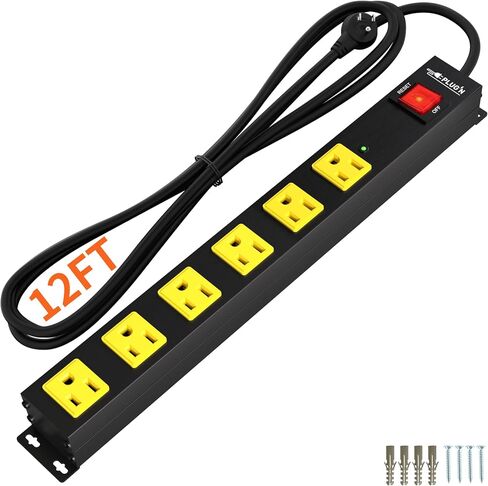 Power Strip 2700J Surge Protector, 2 Pack 6 Outlet Heavy Duty Power Strips with Flat Plug and 6FT Long Cord, Wall Mountable Metal Outlet Strip for Desk, Garage, Workbench and Kitchen in Kuwait