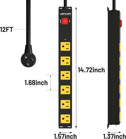 Power Strip 2700J Surge Protector, 2 Pack 6 Outlet Heavy Duty Power Strips with Flat Plug and 6FT Long Cord, Wall Mountable Metal Outlet Strip for Desk, Garage, Workbench and Kitchen in Kuwait
