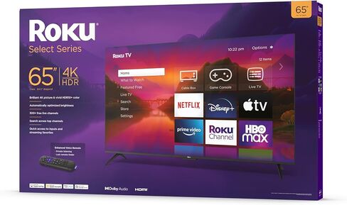 Roku 65 بوصة Select Series 4K HDR Smart TV جهاز تحكم عن بعد صوتي محسّن، صورة رائعة 4K، سطوع تلقائي، وبث سلس in Kuwait
