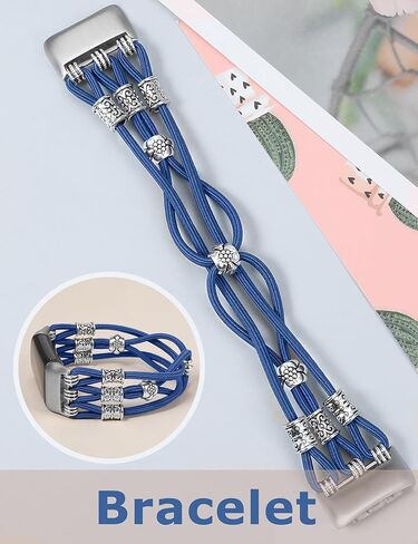 TOYOUTHS Beaded Bracelet Band Compatible with Fitbit Charge 6 Bands/Fitbit Charge 5 Bands Women, Boho Soft Elastic Stretchy Nylon Braided Strap Fancy Charms Designer Breathable Sport Wristband in Kuwait