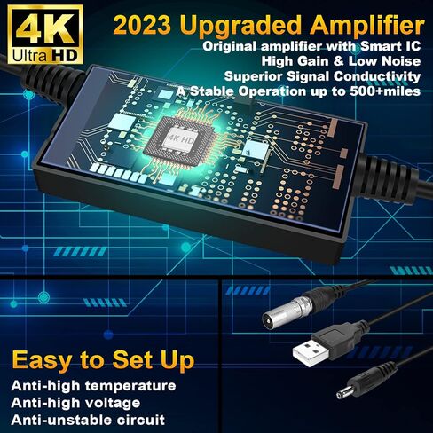 هوائي تلفزيون مطور 2024، مضخم داخلي رقمي عالي الدقة ذكي يزيد عن 500 ميل - معزز إشارة خارجية للقناة المحلية - دعم جوي ممتاز 4K 8K HDTV 1080p Fire Stick جميع أجهزة التلفاز - كابل سميك 20 قدمًا in Kuwait