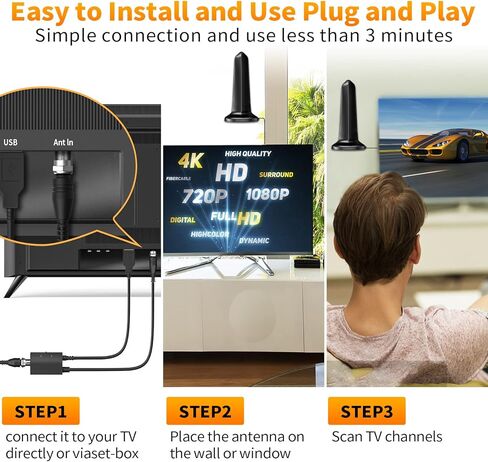 هوائي تلفزيون مطور 2024، مضخم داخلي رقمي عالي الدقة ذكي يزيد عن 500 ميل - معزز إشارة خارجية للقناة المحلية - دعم جوي ممتاز 4K 8K HDTV 1080p Fire Stick جميع أجهزة التلفاز - كابل سميك 20 قدمًا in Kuwait