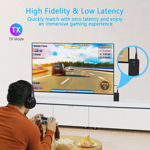 Bluetooth 5.3 Transmitter Receiver for TV and Wireless Headphones, 2-in-1 Bluetooth Adapter, Wireless Transmitter for TV, PC, MP3, Gym, Airplane Use with Any 3.5 mm Audio Jack… in Saudi Arabia
