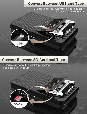 محول مسجل مشغل كاسيت محمول، سجل إلى أشرطة الكاسيت/USB/بطاقة SD عبر الميكروفون، كاسيت إلى موسيقى MP3 عبر قرص U/بطاقة SD أو الكمبيوتر الشخصي، مشغل شريط كاسيت بمقبض قابل للسحب، مقبس سماعة الرأس in Kuwait