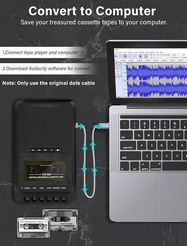محول مسجل مشغل كاسيت محمول، سجل إلى أشرطة الكاسيت/USB/بطاقة SD عبر الميكروفون، كاسيت إلى موسيقى MP3 عبر قرص U/بطاقة SD أو الكمبيوتر الشخصي، مشغل شريط كاسيت بمقبض قابل للسحب، مقبس سماعة الرأس in Kuwait