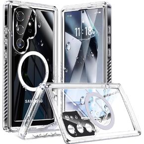 حافظة Humixx لهاتف Samsung Galaxy S24 Ultra مغناطيسية [حماية كاملة للجسم بزاوية 360 درجة] مقاومة للماء IP68 [مقاومة للصدمات بطول 15 قدمًا] عدسة مدمجة وفيلم شاشة، غطاء هاتف مقاوم للغبار 5G 6.8 بوصة - شفاف كريستالي in Kuwait